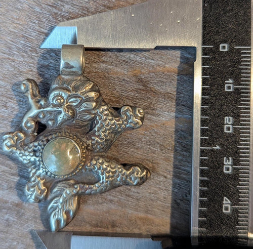 Antique Tibetan Dragon pendant collection with Amber , Turquoise and Coral inlay (p6-015)