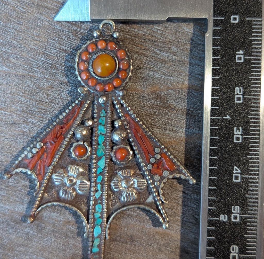 Antique Tibetan Dragon pendant collection with Amber , Turquoise and Coral inlay (p6-015)