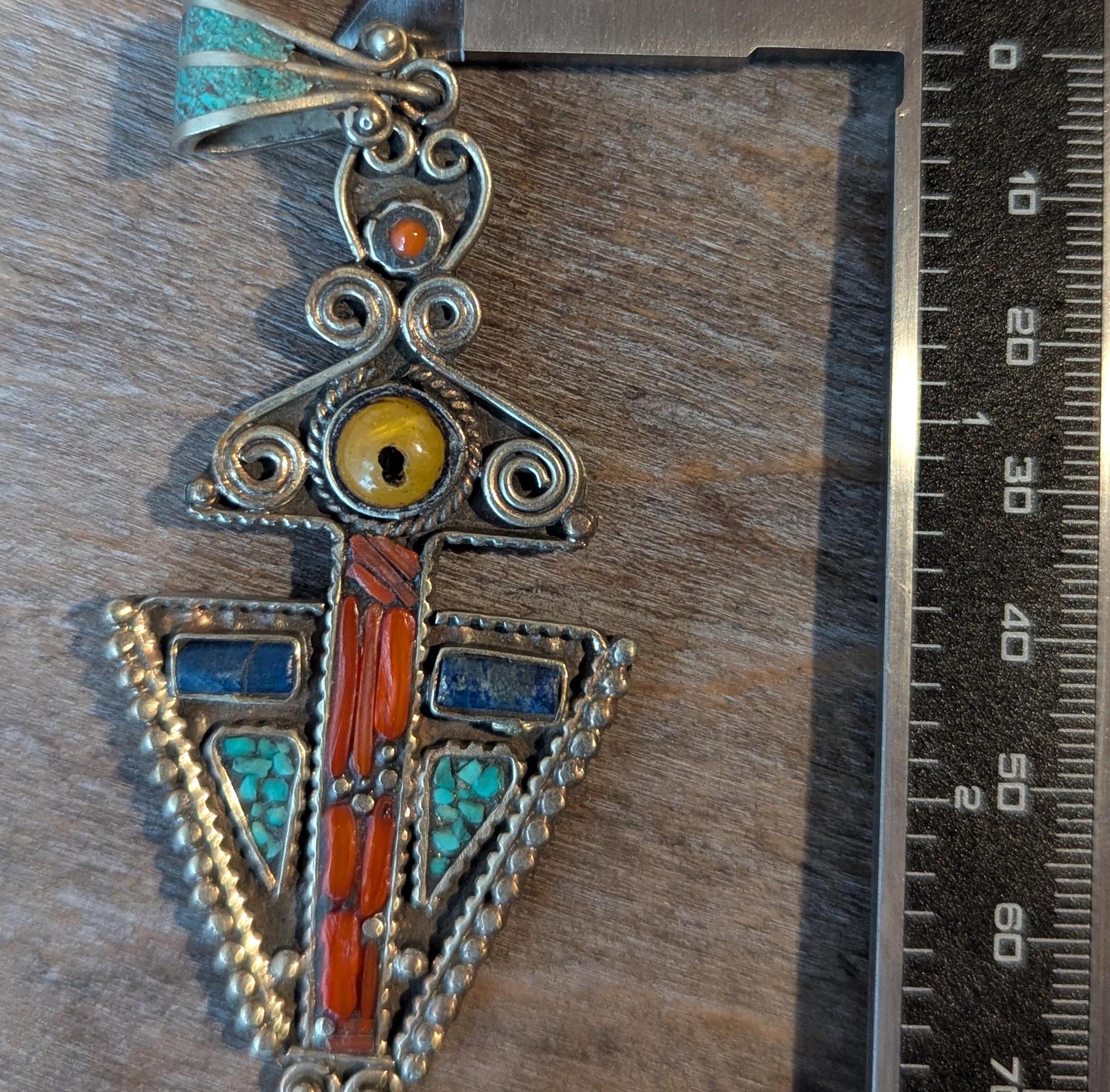 Antique Tibetan Dragon pendant collection with Amber , Turquoise and Coral inlay (p6-015)