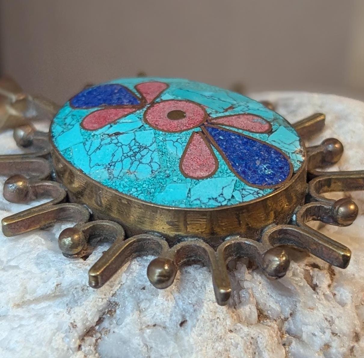 Vintage Classic Tibetan pendant collection with Amber, Turquoise and Coral inlay (p6-016)