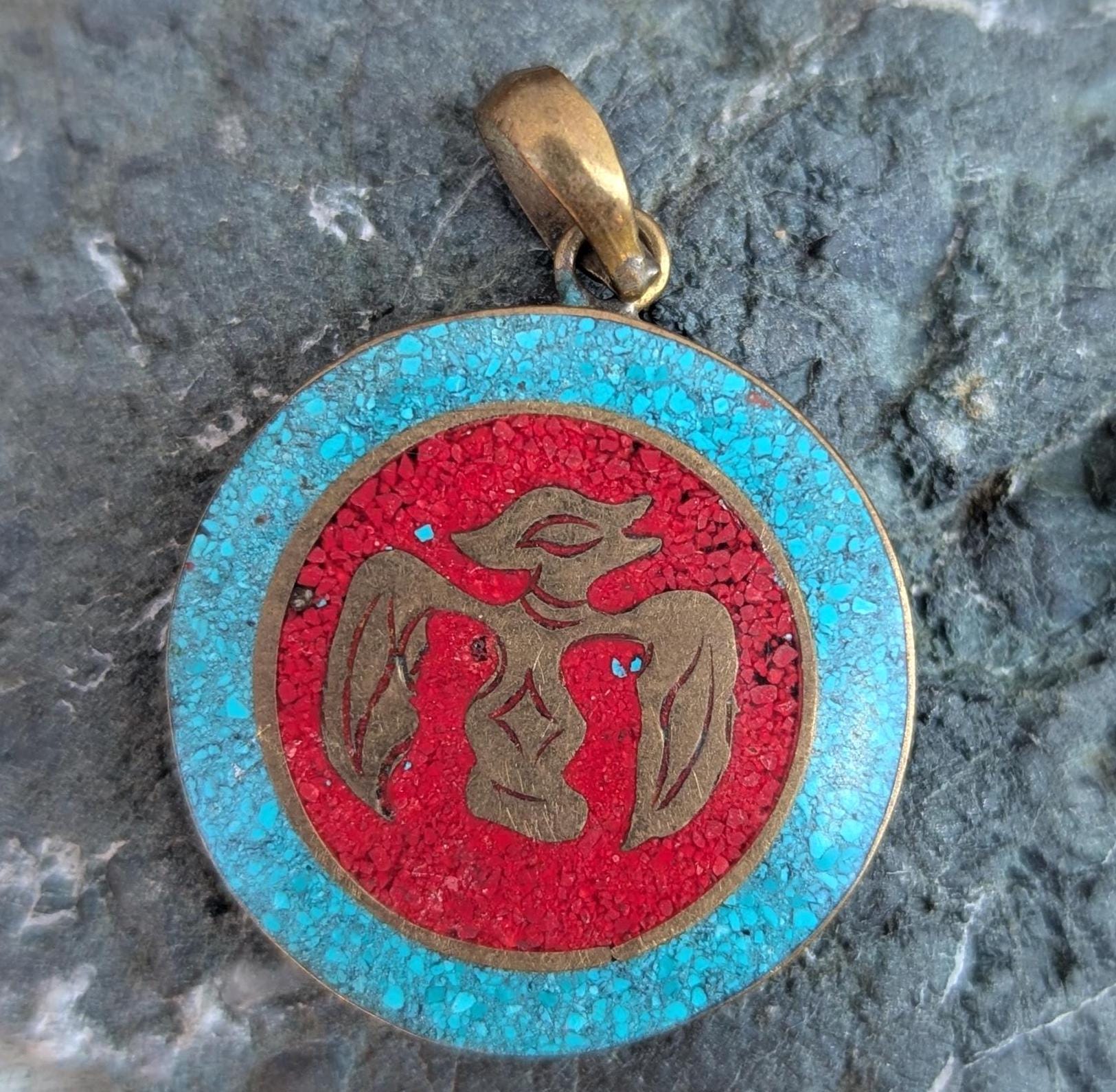 Handmade Vintage Turquoise and coral inlay collection with motifs (p6-029)