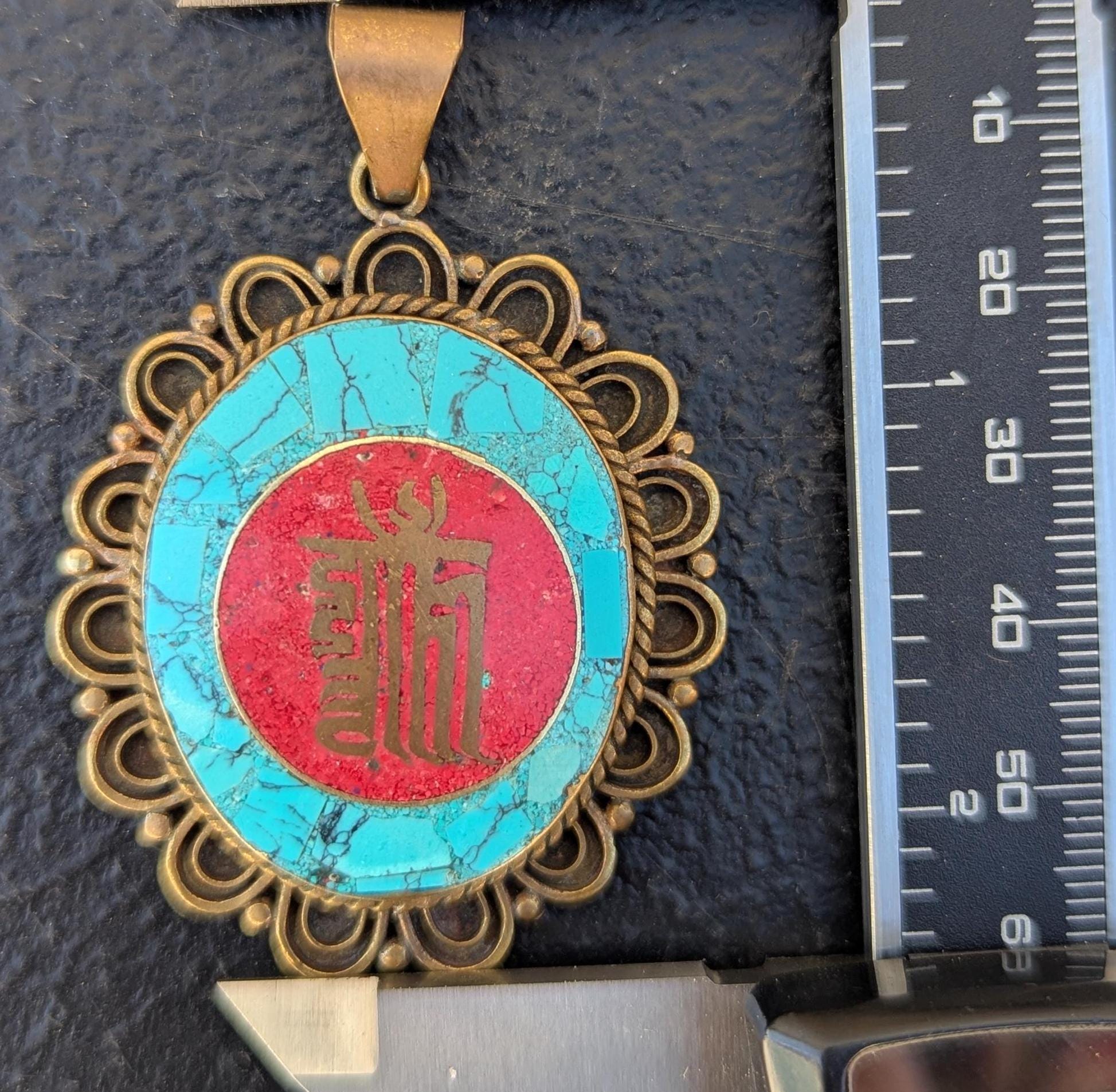 Vintage Sanskrit Mantra Pendant Collection in silver with turquoise, Lapis and coral Amulet (p6-032)