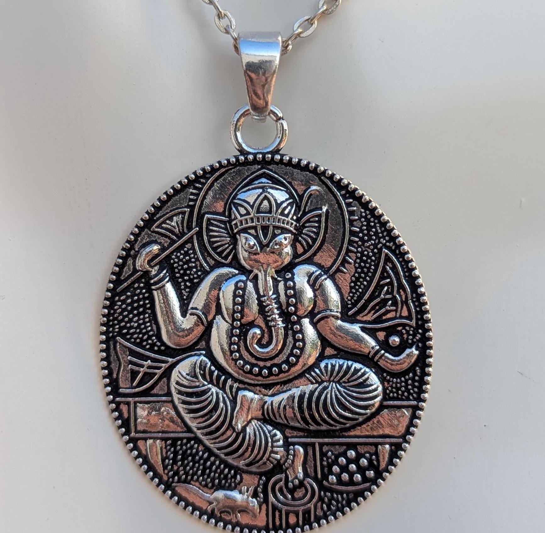 Handmade Om and Ganesha Brass medallion amulet pendant (p6-037)