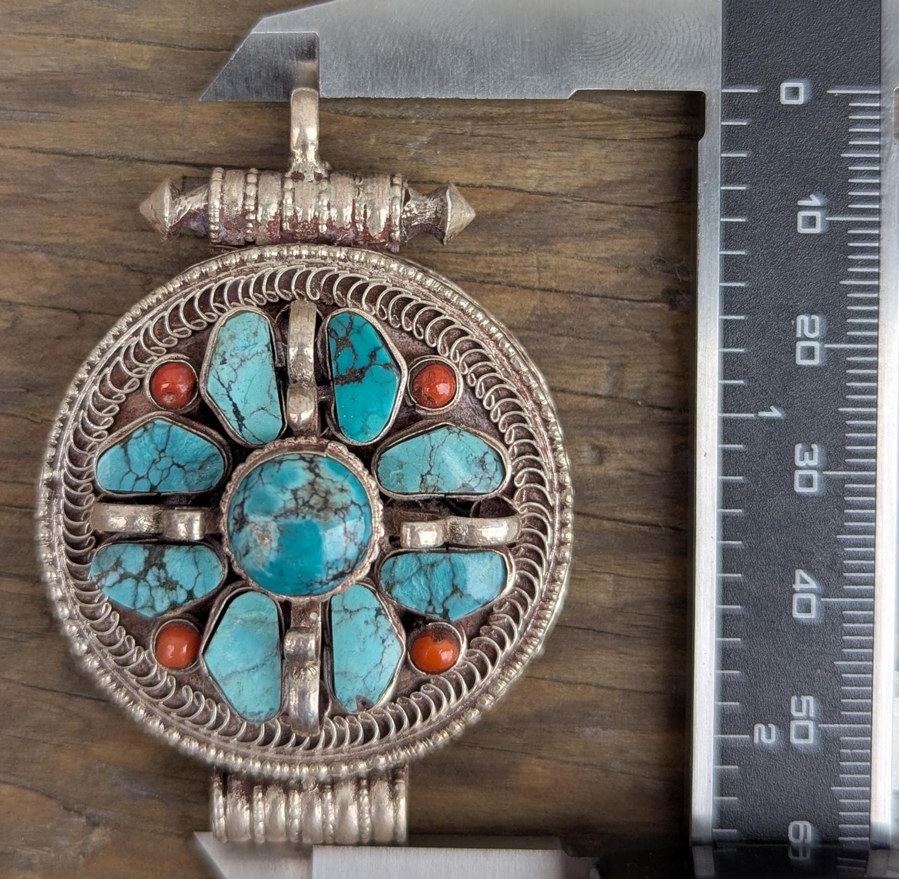 Vintage sterling silver Tibetan medallion pendant collection with Turquoise and Red coral gemstone (p7-013)