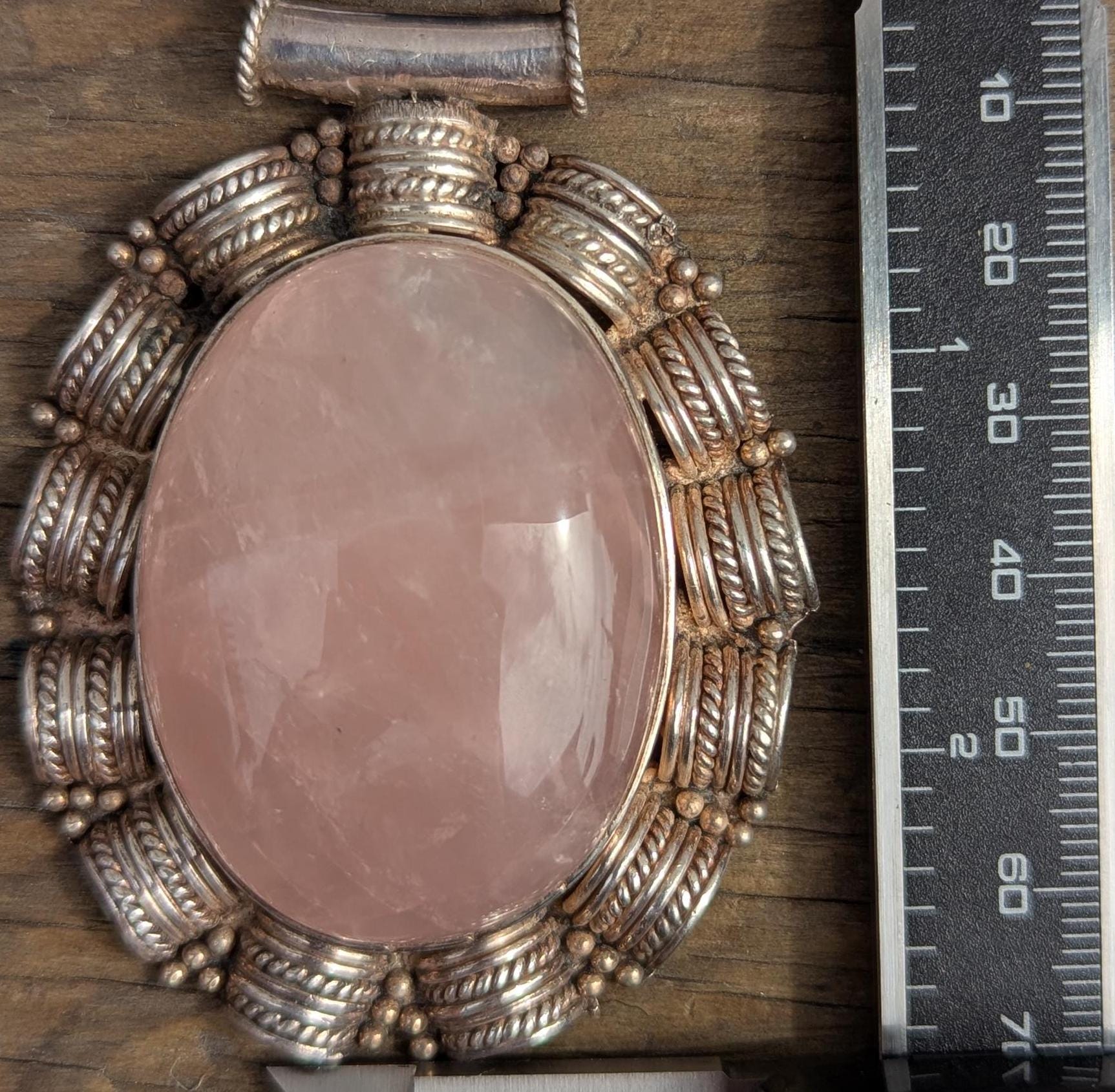 Vintage Handmade Rose Quartz Pendant with sterling silver, for men or women (p7-016)