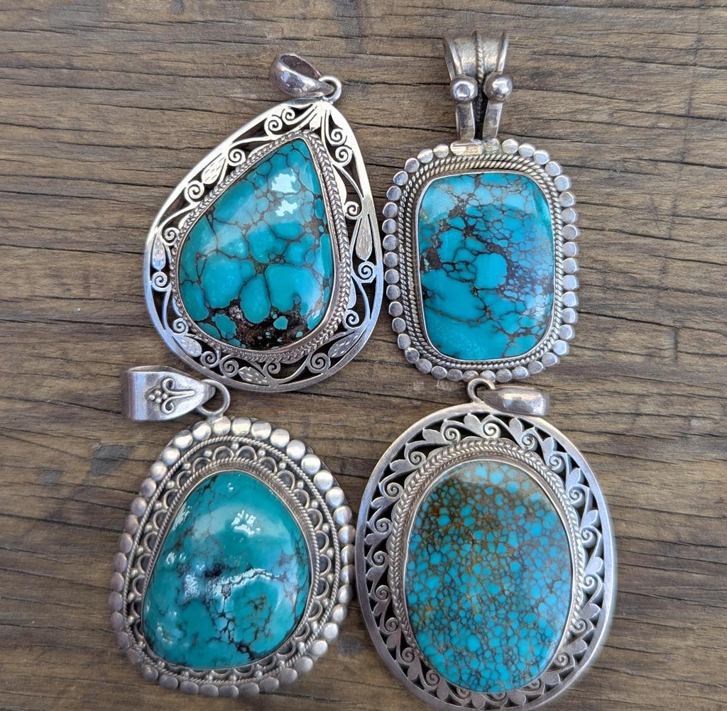 Vintage Sterling Silver Tibetan Medallion Pendant Collection with Turquoise Gemstone (p7-023)