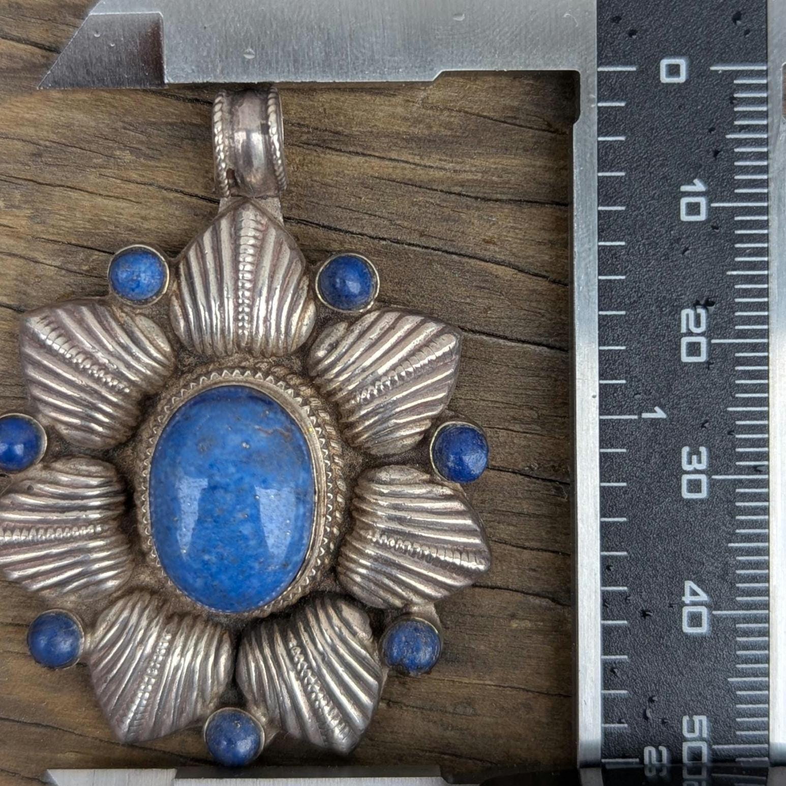 Handmade Tibetan Lapis lazuli Gemstone Sterling Silver Handmade Pendant (p7-028)
