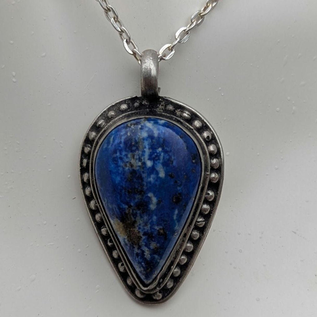 Handmade Tibetan Lapis lazuli Gemstone Sterling Silver Handmade Pendant (p7-028)