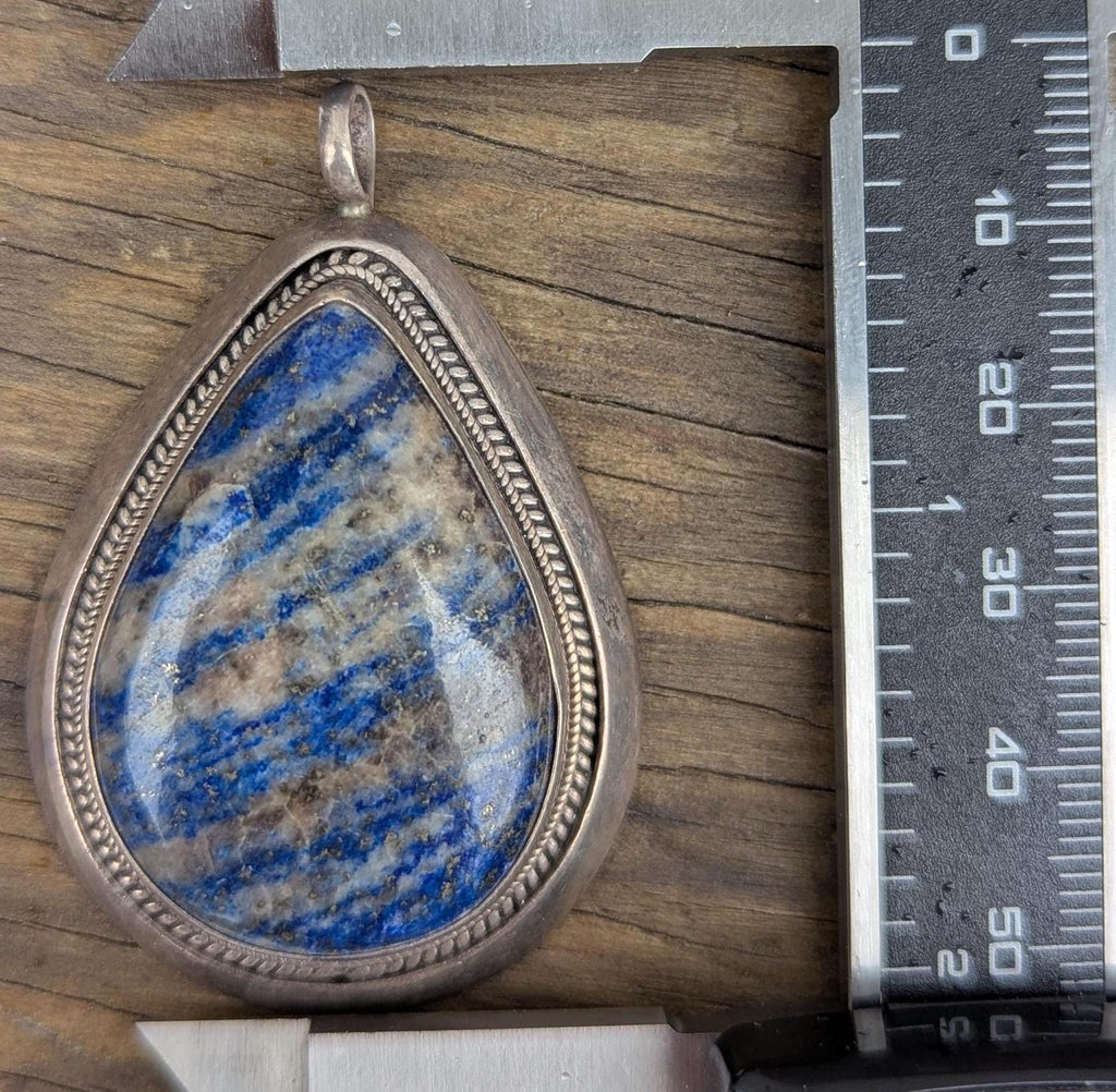 Handmade Tibetan Lapis lazuli Gemstone Sterling Silver Handmade Pendant (p7-028)