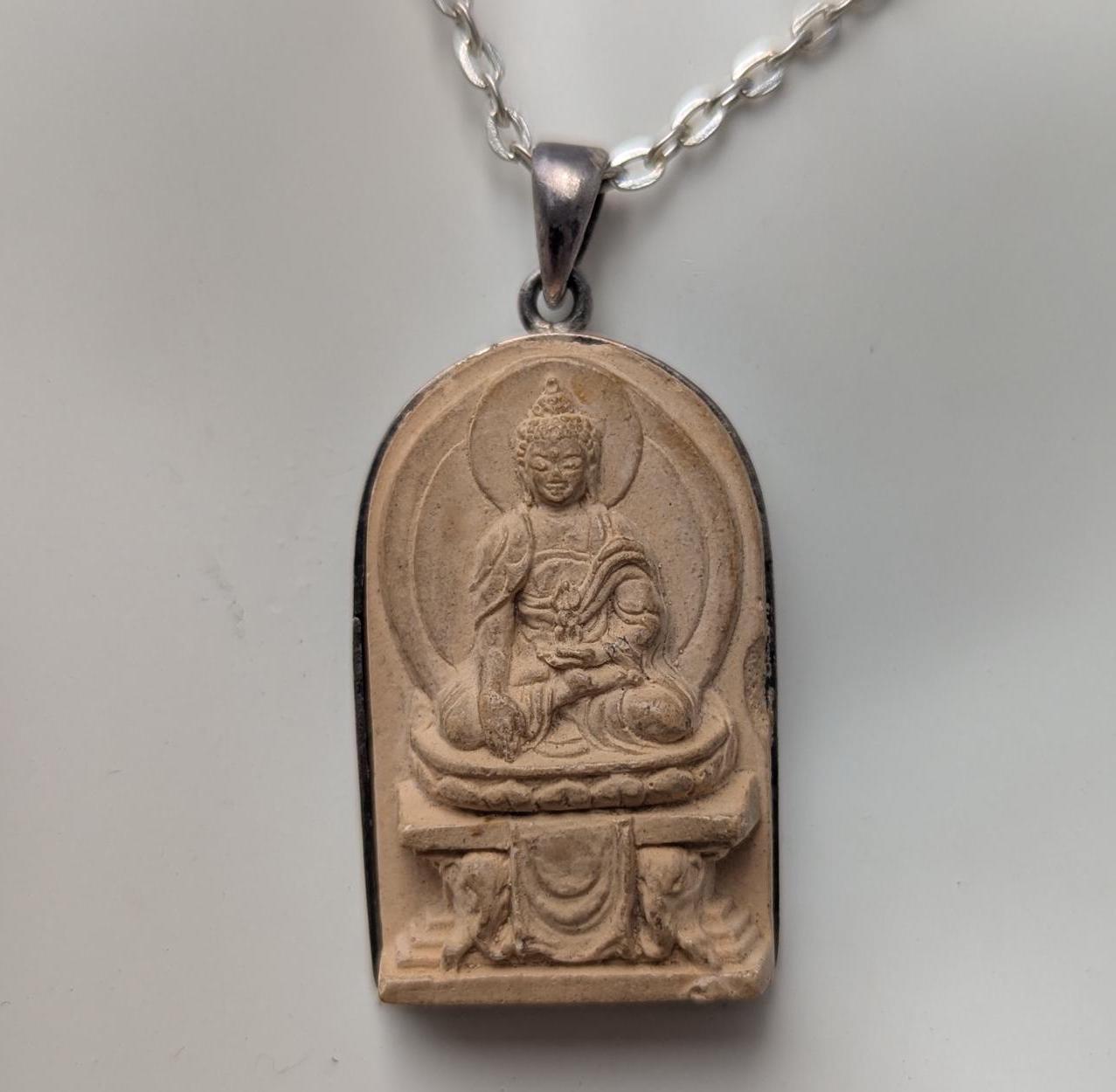 Handmade Sterling Silver Buddha Pendant: Tibetan Clay Motif -(P7)