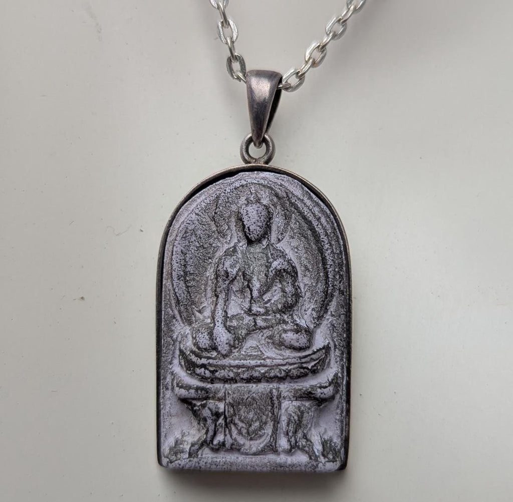 Handmade Sterling Silver Buddha Pendant: Tibetan Clay Motif -(P7)