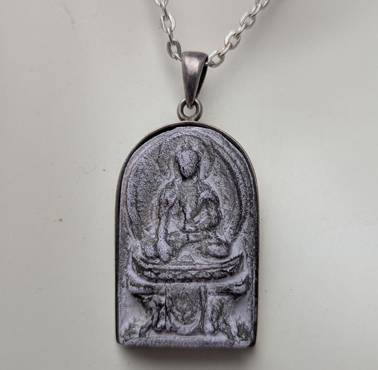 Handmade Sterling Silver Buddha Pendant: Tibetan Clay Motif -(P7)
