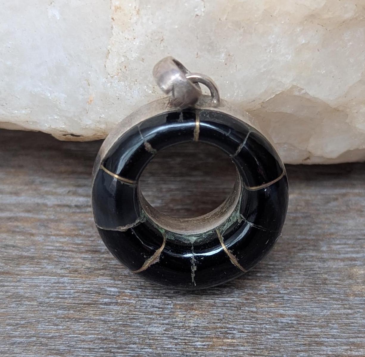 Lapis Lazuli & Black Onyx Hoop Pendant