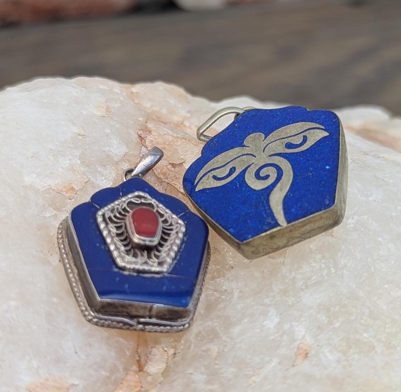 Handmade Tibetan Sterling Silver Lapis Lazuli Pendant with Coral