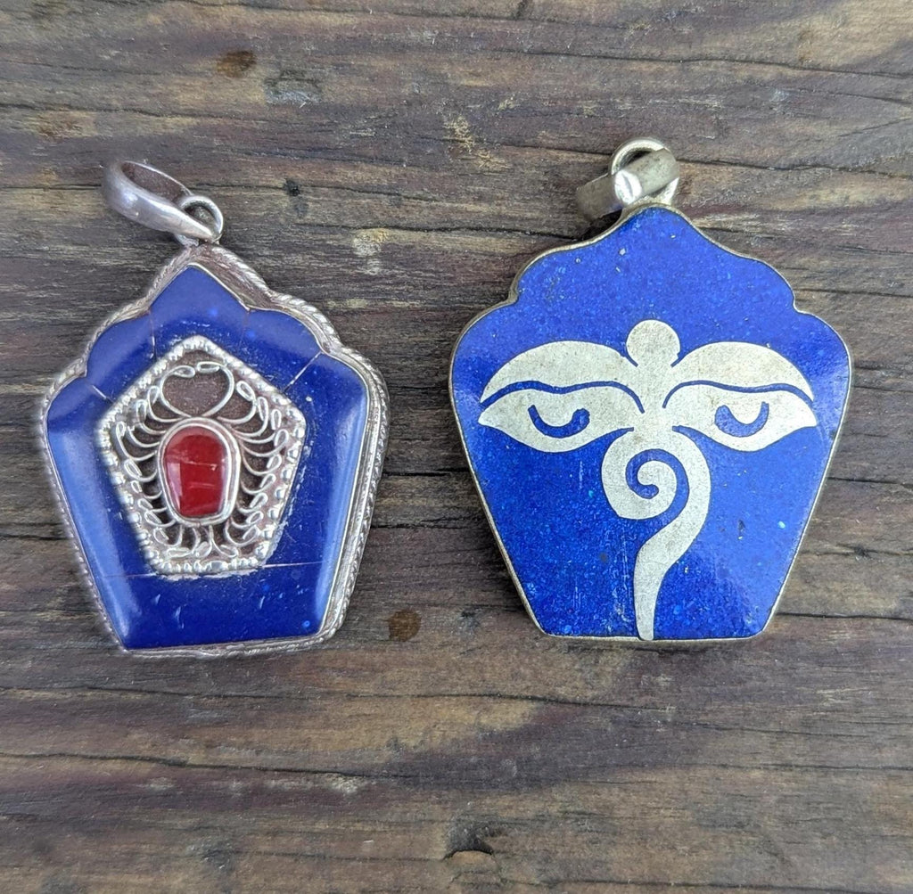 Handmade Tibetan Sterling Silver Lapis Lazuli Pendant with Coral