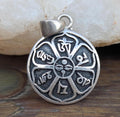 Handmade Tibetan sterling silver Om Mani Padme Hum medallion pendant (p7-038)
