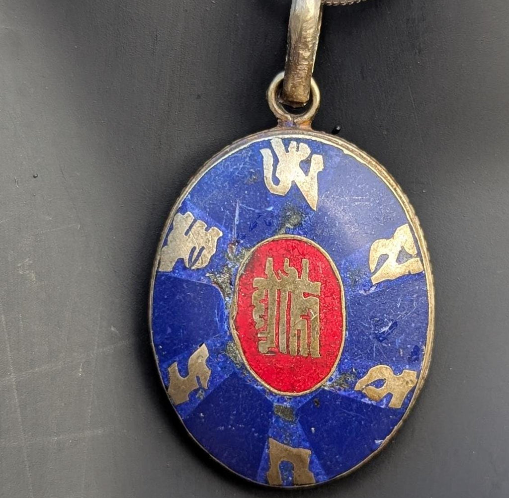 Handmade Tibetan Kalachakra pendant with turquoise, Coral and Lapis Lazuli inlaid (p7-042)