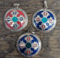 Unique Handmade Tibetan Dorjee pendant with turquoise, Coral and Lapis Lazuli inlaid (p7-043)