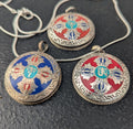 Sterling Silver Buddha Eye Pendant: Turquoise, Lapis, Coral Inlay P7-021-043
