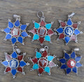Handmade Tibetan Buddhist symbol pendant collection with turquoise, Coral and Lapis Lazuli inlaid (p7-046)