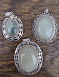 Vintage white brass with jade gemstone pendants (p7-049)