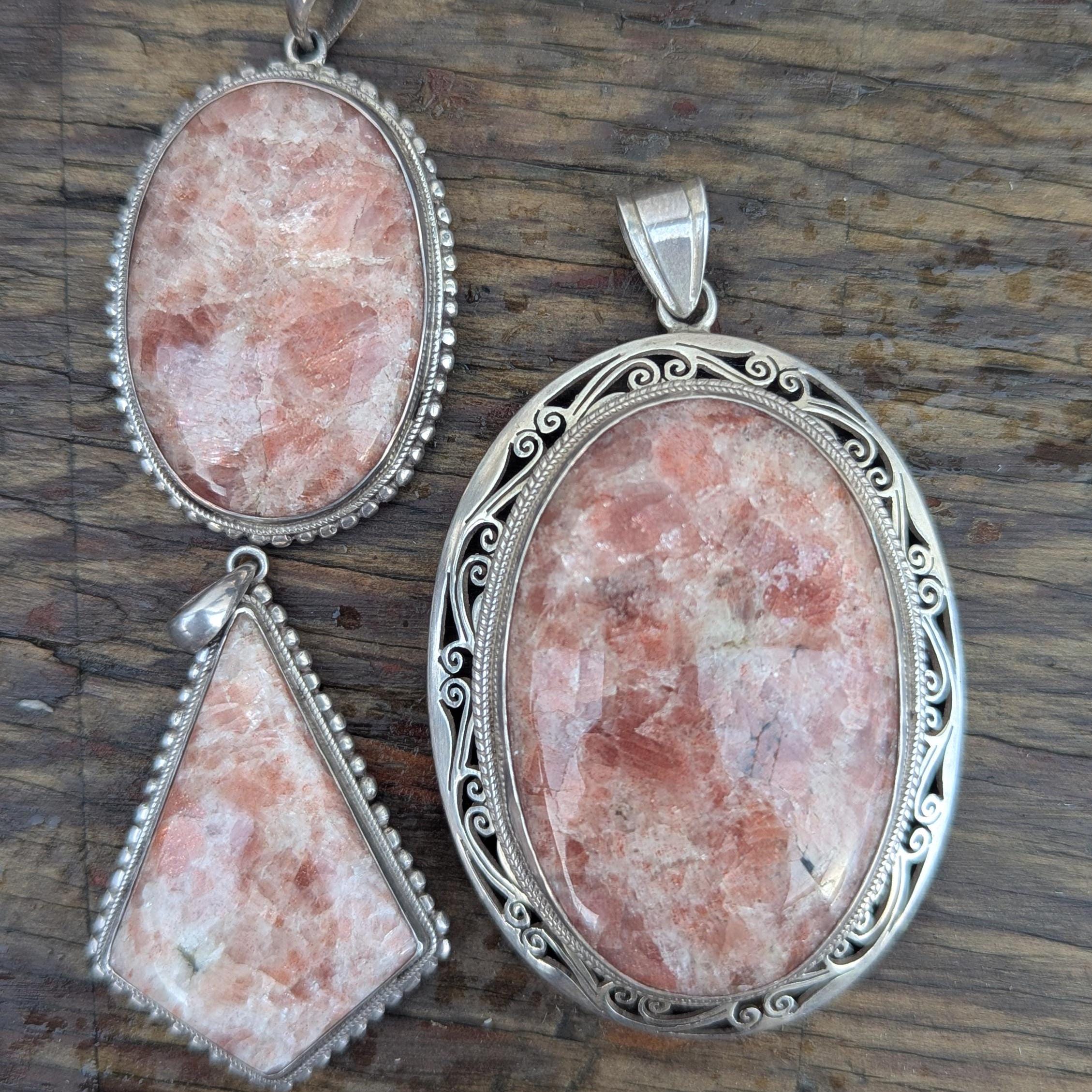 Sterling Silver Sunstone Pendant: Oval & Kite Gemstone Jewelry