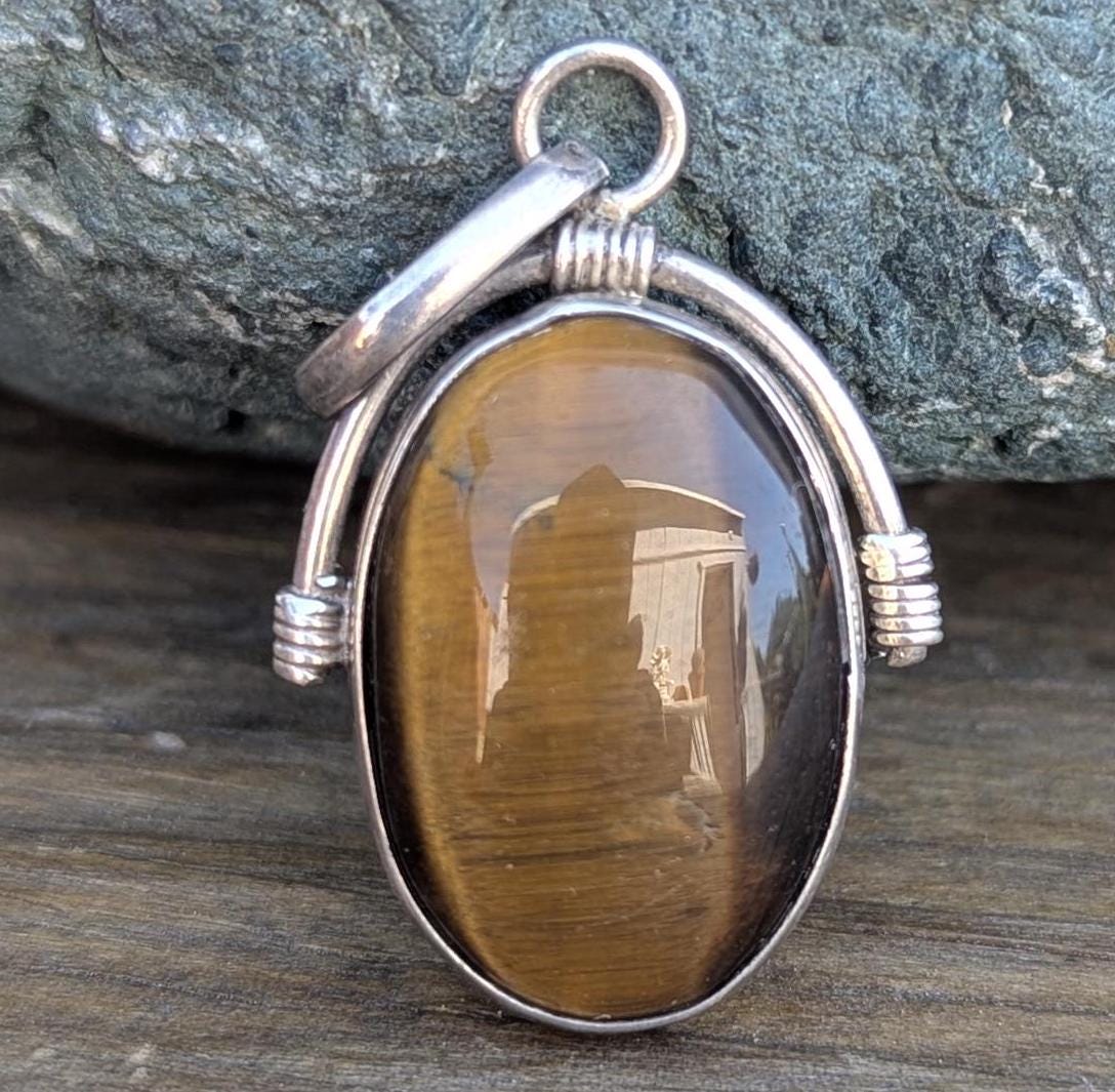 Fine sterling silver and Brass pendant collection with Tiger's eye gemstone (p7-052)