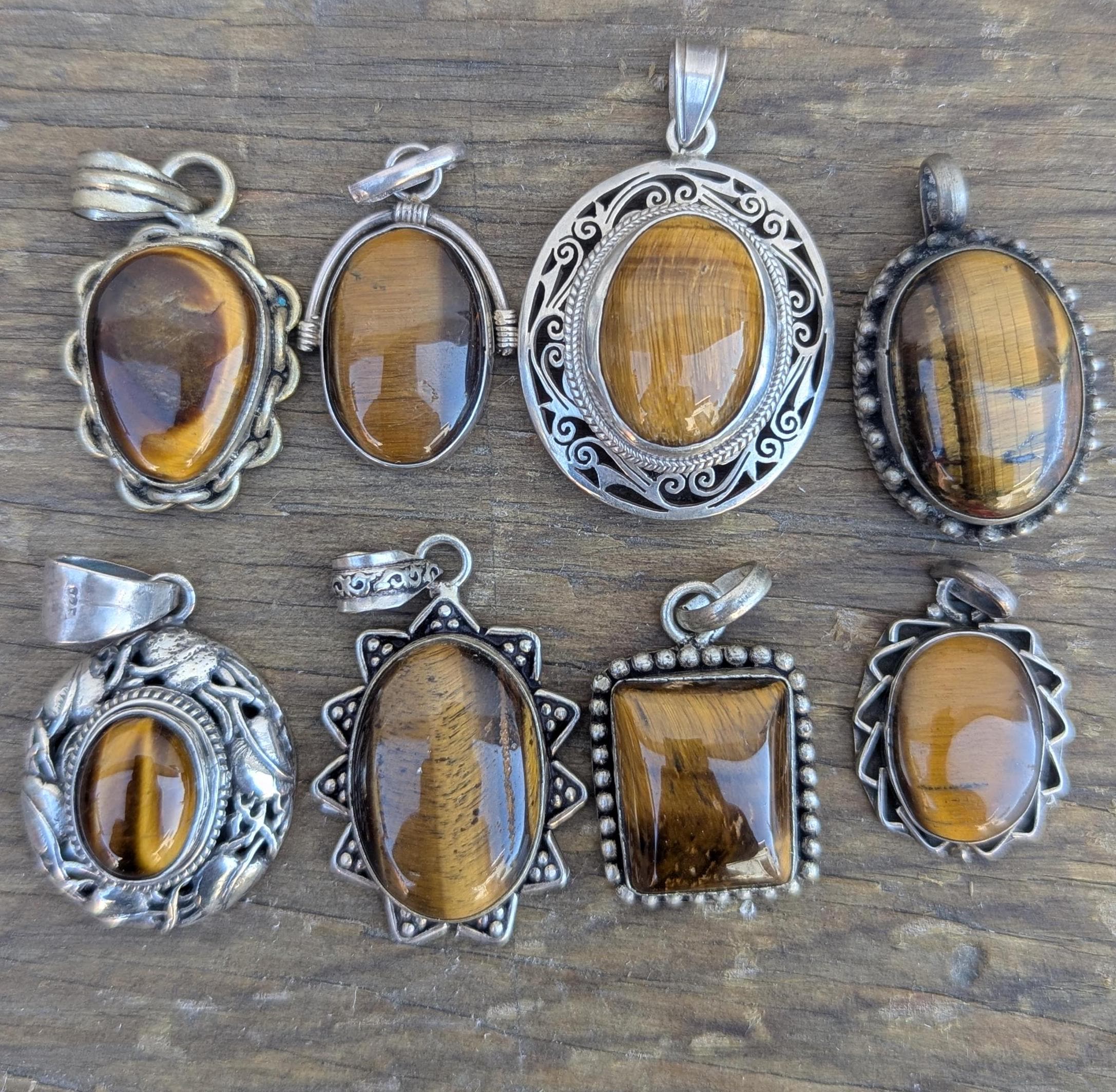 Fine sterling silver and Brass pendant collection with Tiger's eye gemstone (p7-052)