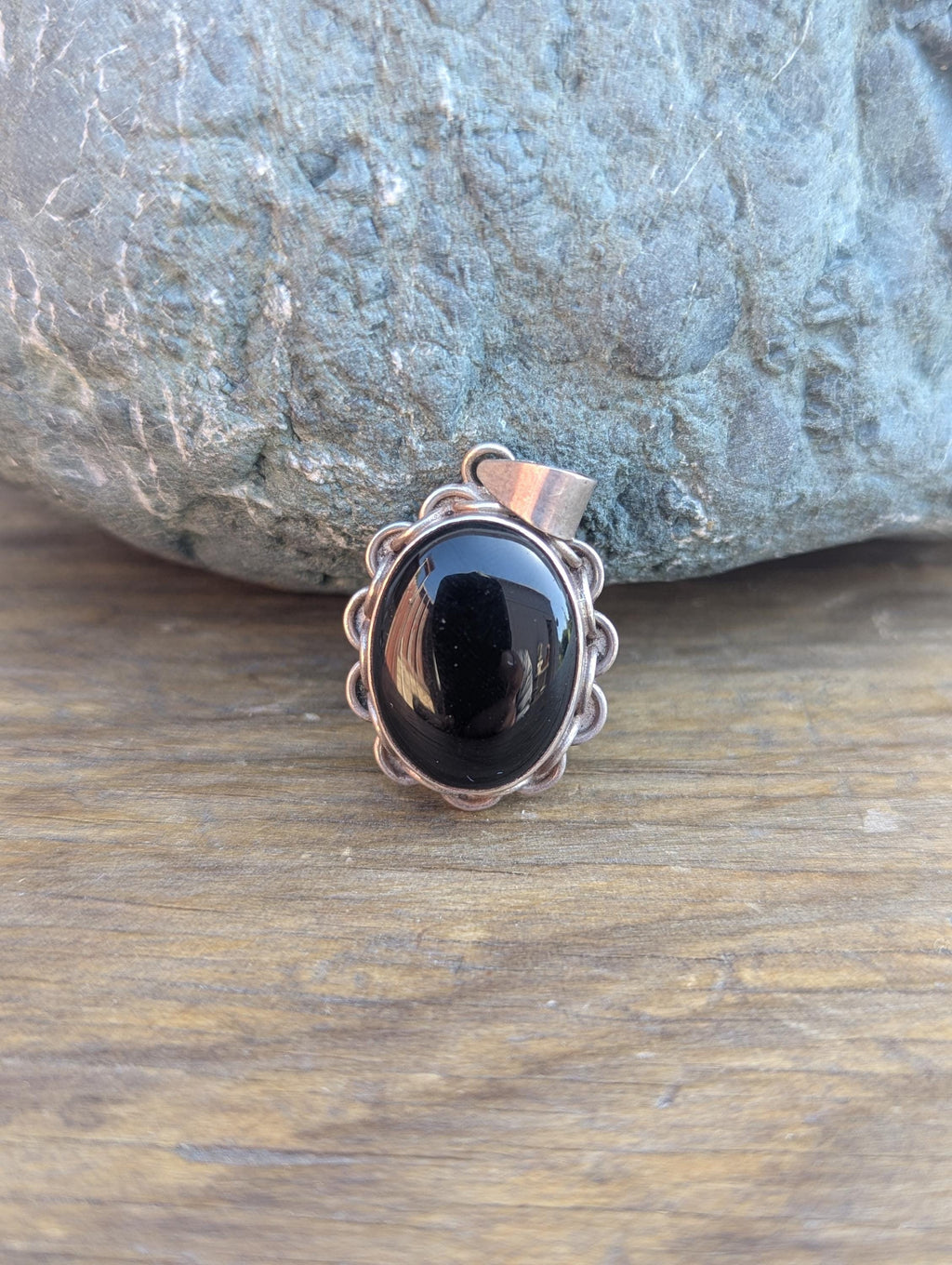 Black Onyx Gemstone Collection with Sterling Silver and White Brass Pendants (p7-056)