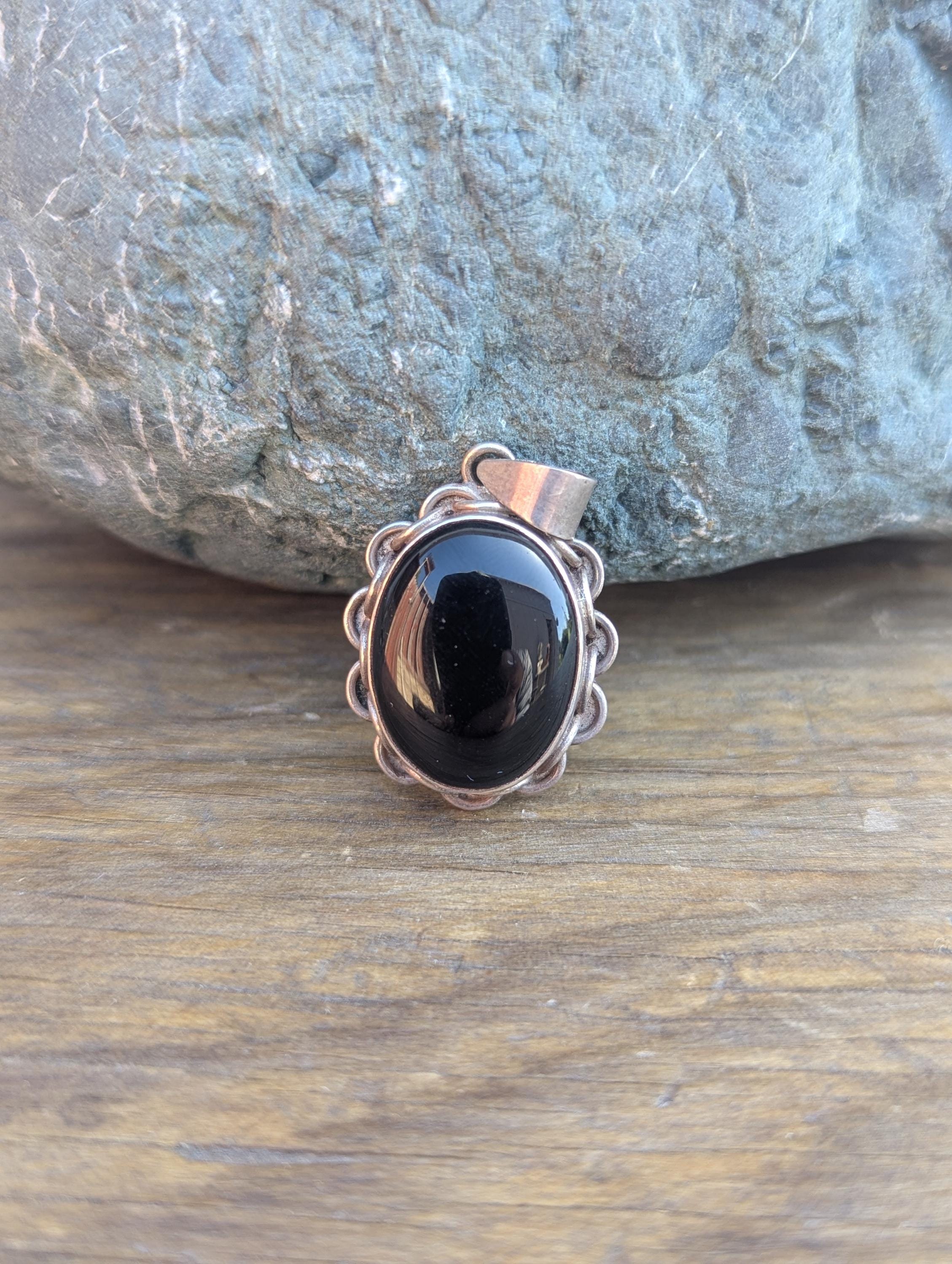 Black Onyx Gemstone Collection with Sterling Silver and White Brass Pendants (p7-056)