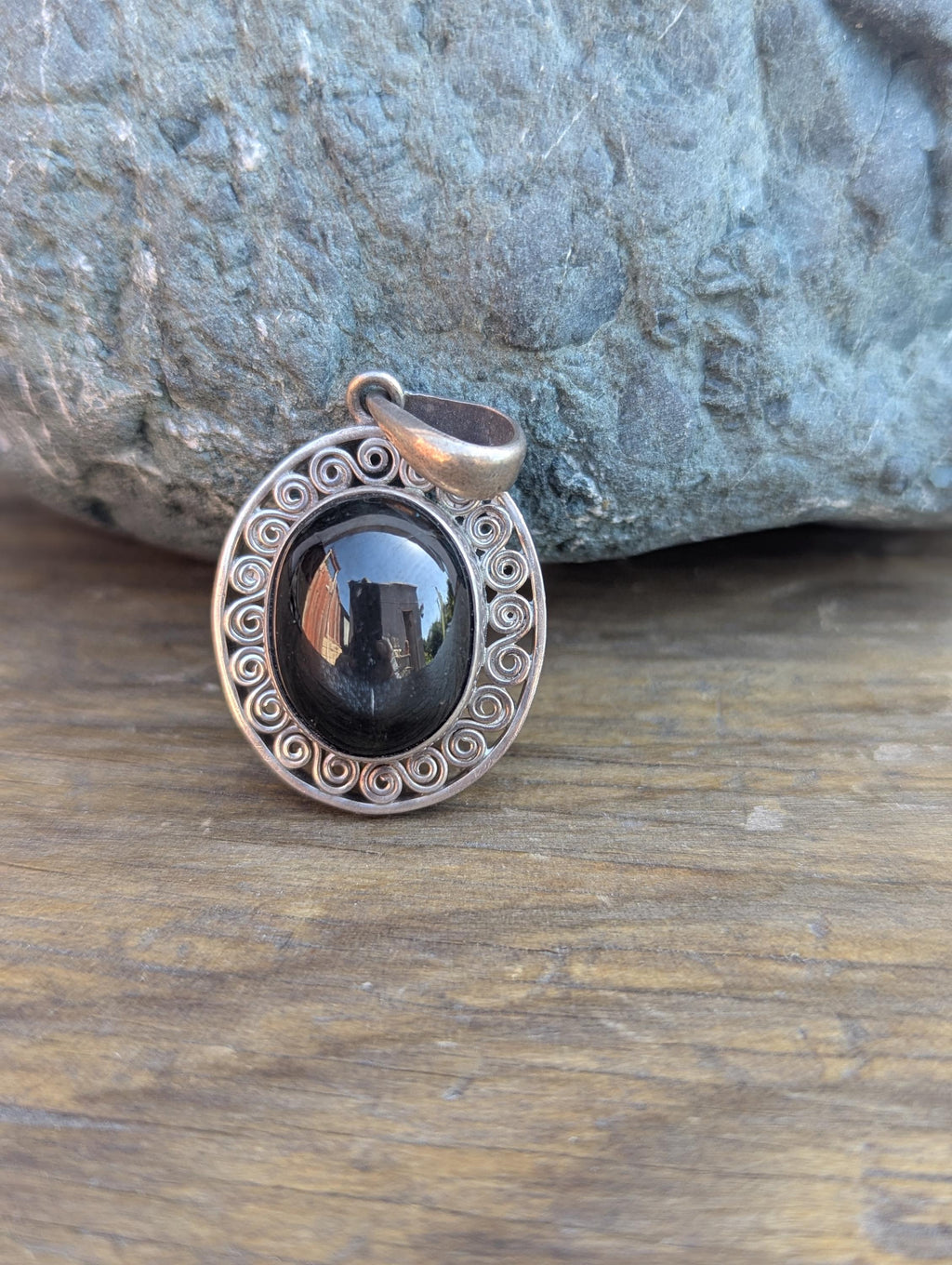 Black Onyx Gemstone Collection with Sterling Silver and White Brass Pendants (p7-056)