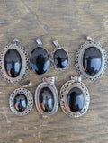Black Onyx Gemstone Collection with Sterling Silver and White Brass Pendants (p7-056)