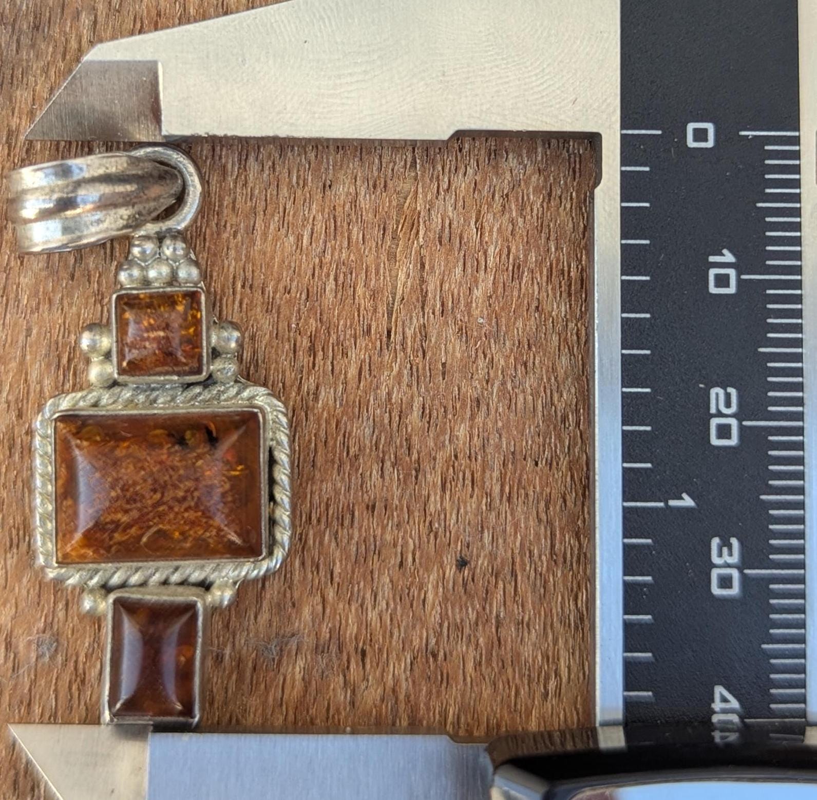 Handcrafted Sterling Silver Amber Pendant: Square & Diamond Gemstone (P-7-055)