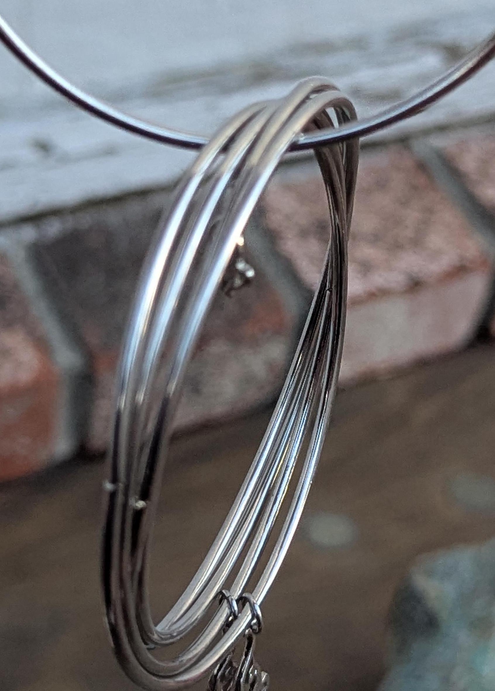Set of 5 Skinny Sterling Silver Bangle Bracelets with Cat Charm