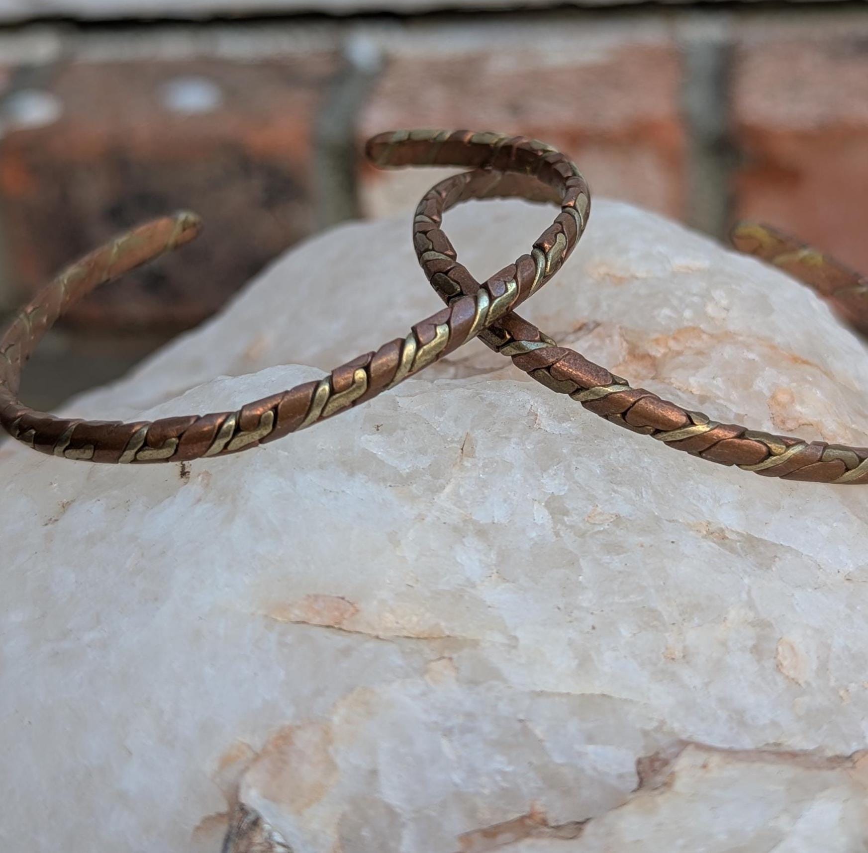 Vintage Copper & Brass Cuff Bracelets: Twisted Boho Gemstone Jewelry
