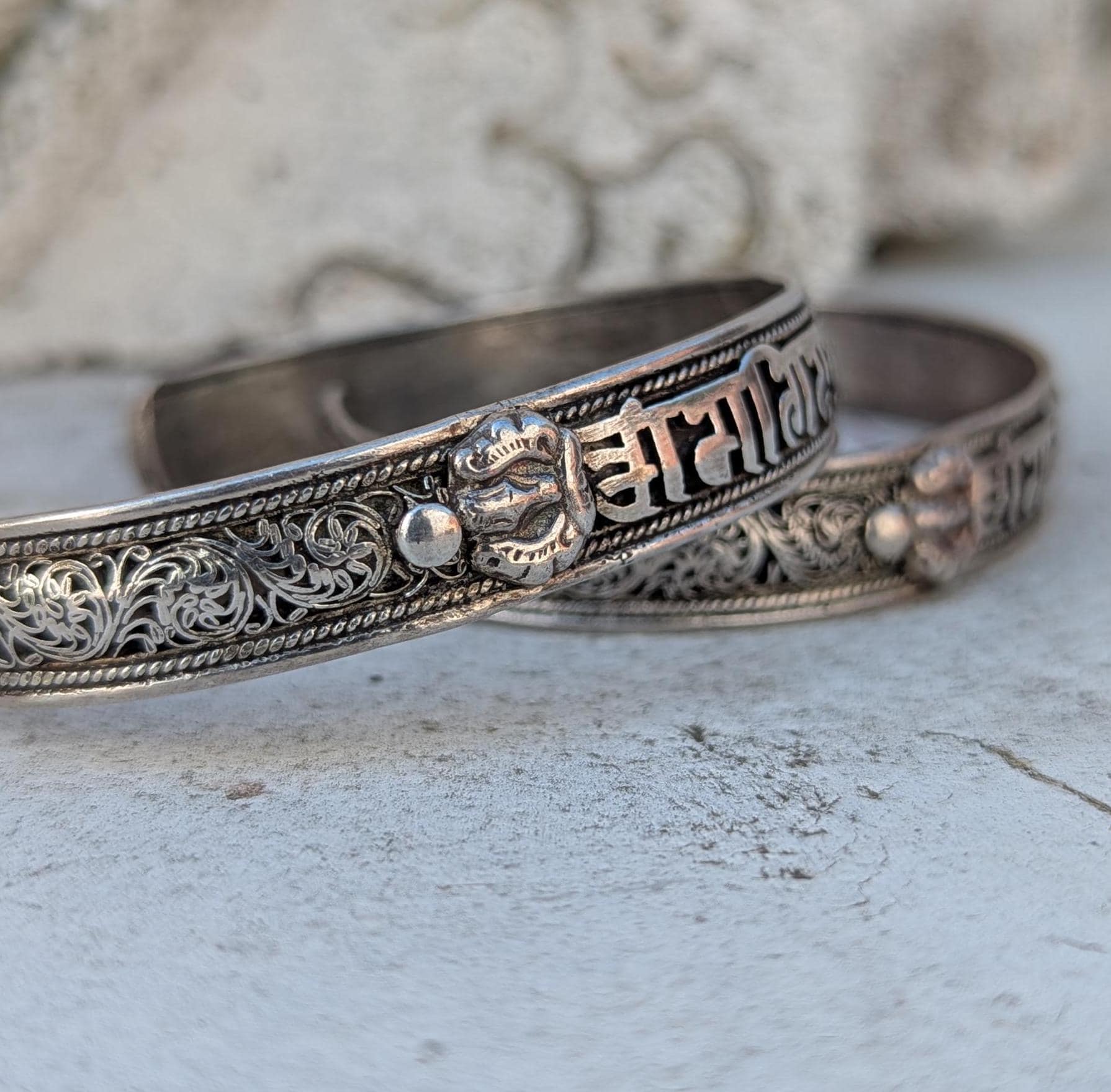 Engraved Silver Mantra Cuff Bracelet: Om Mani Padme Hum, Spiritual Jewelry (CB-121)