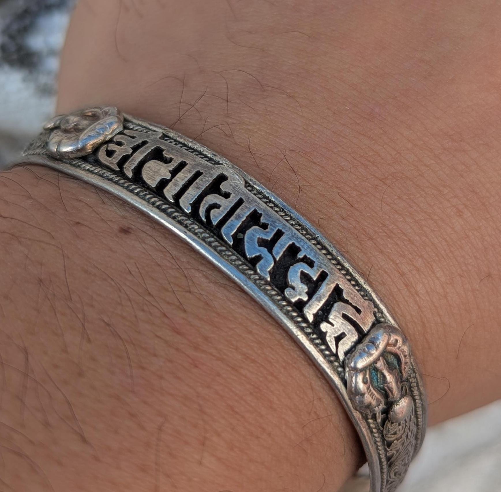 Engraved Silver Mantra Cuff Bracelet: Om Mani Padme Hum, Spiritual Jewelry (CB-121)