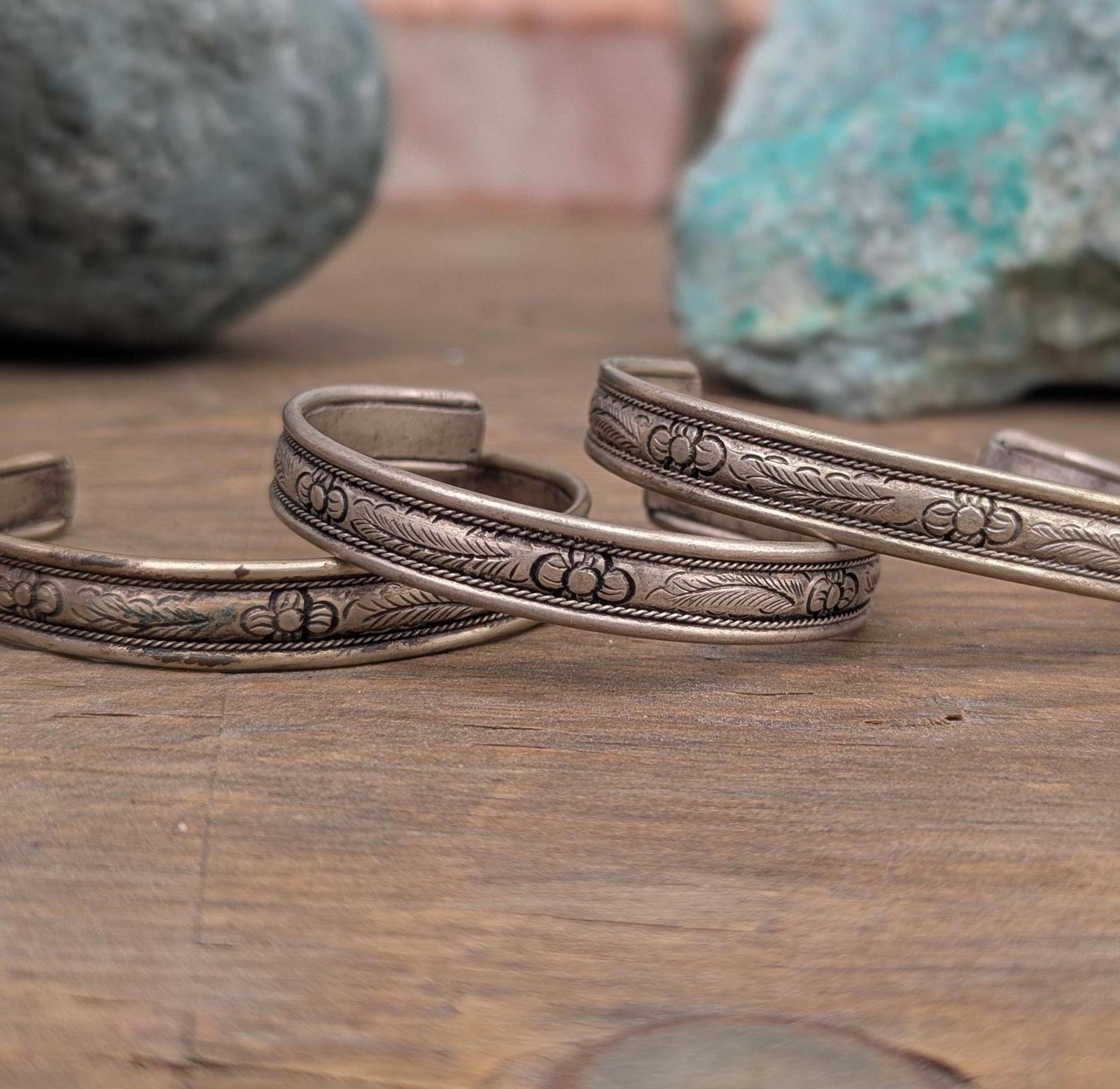 Vintage Silver Cuff Bracelet Set: Handcrafted Boho Jewelry