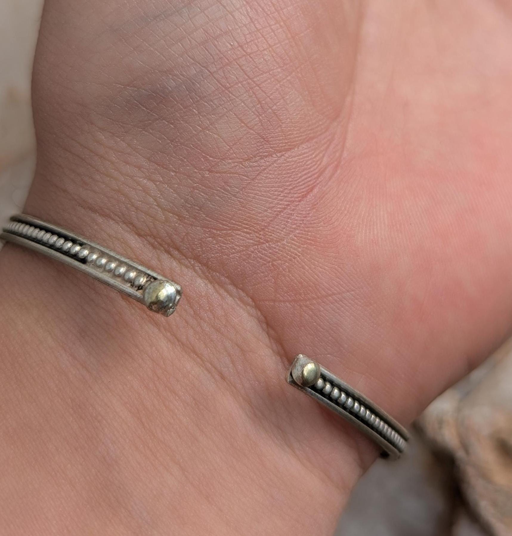 Vintage Silver Cuff Bracelet Set: Handcrafted Boho Jewelry