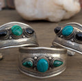 Gemstone Silver Cuff Bracelet – Turquoise, Onyx & Malachite