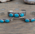 Vintage Tibetan Cuff Bracelet Set: Turquoise & Lapis Lazuli, Adjustable Silver Cuffs