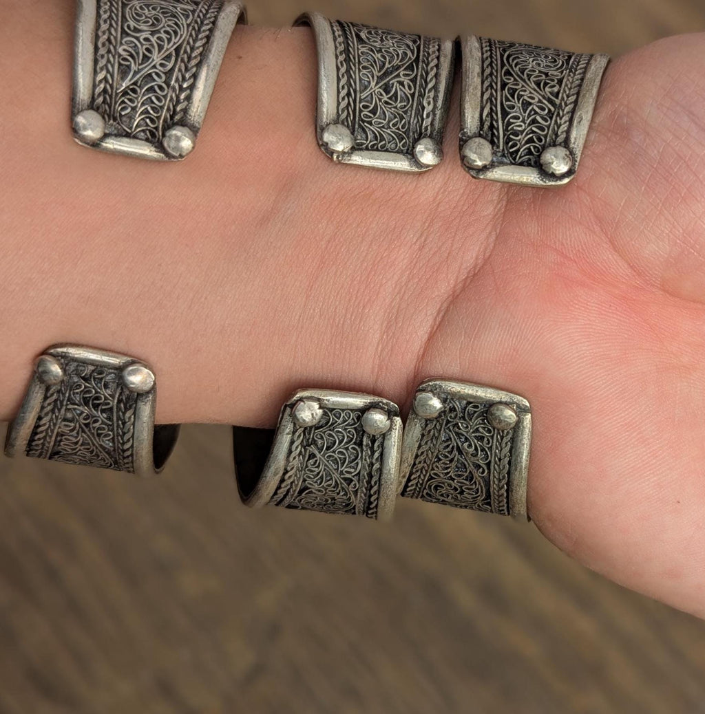 Vintage Tibetan Cuff Bracelets: Turquoise, Emerald, Moonstone Gemstone Jewelry Set