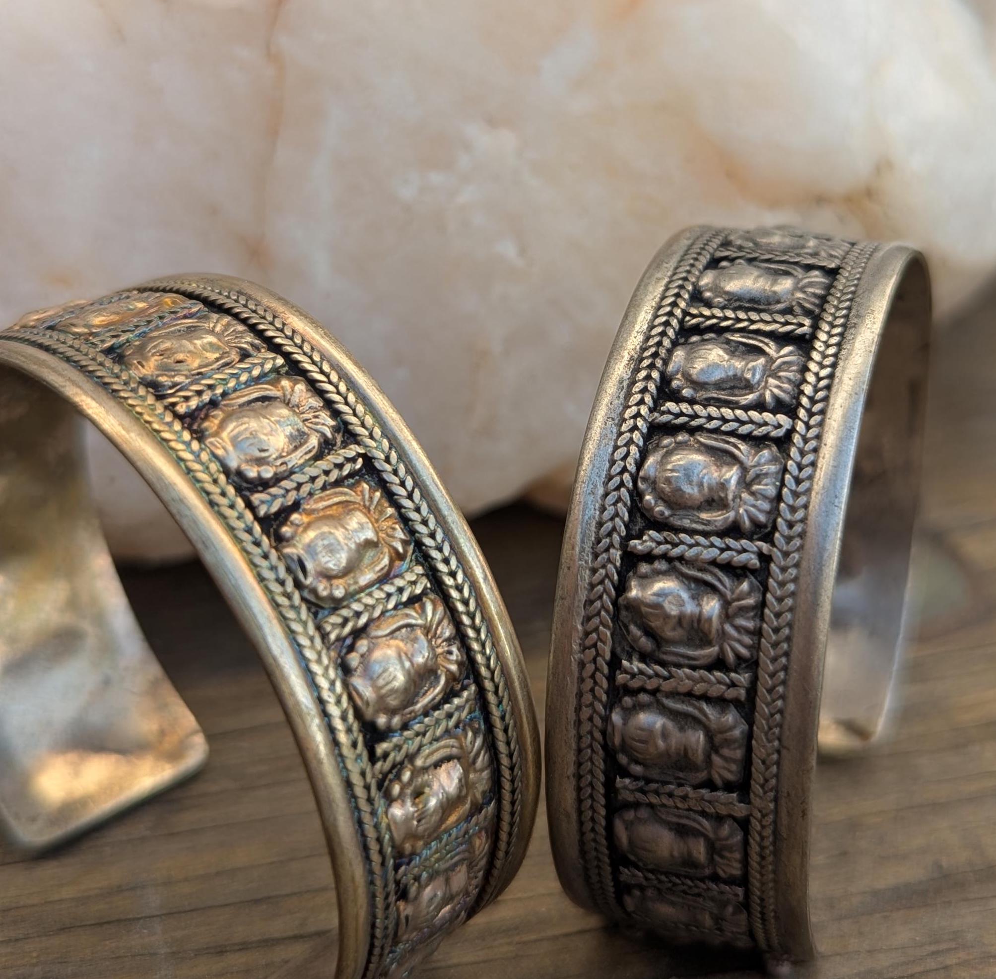 Vintage Silver Tibetan Cuff Bracelet with Buddhist flower Vase Motif (cb-135)