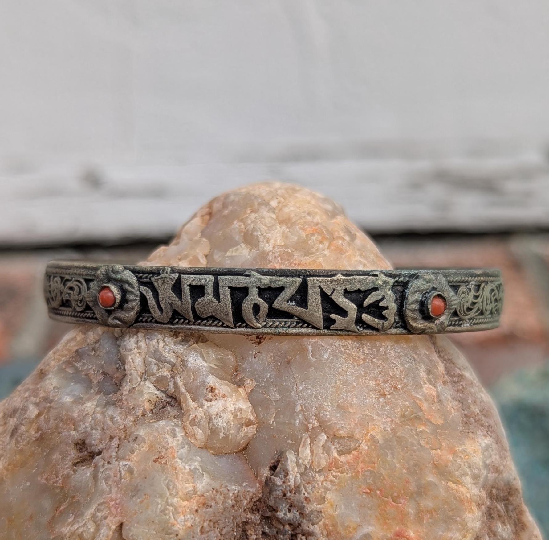Handcrafted Silver Mantra Cuff Bracelet: Tibetan Spiritual Jewelry CB-136