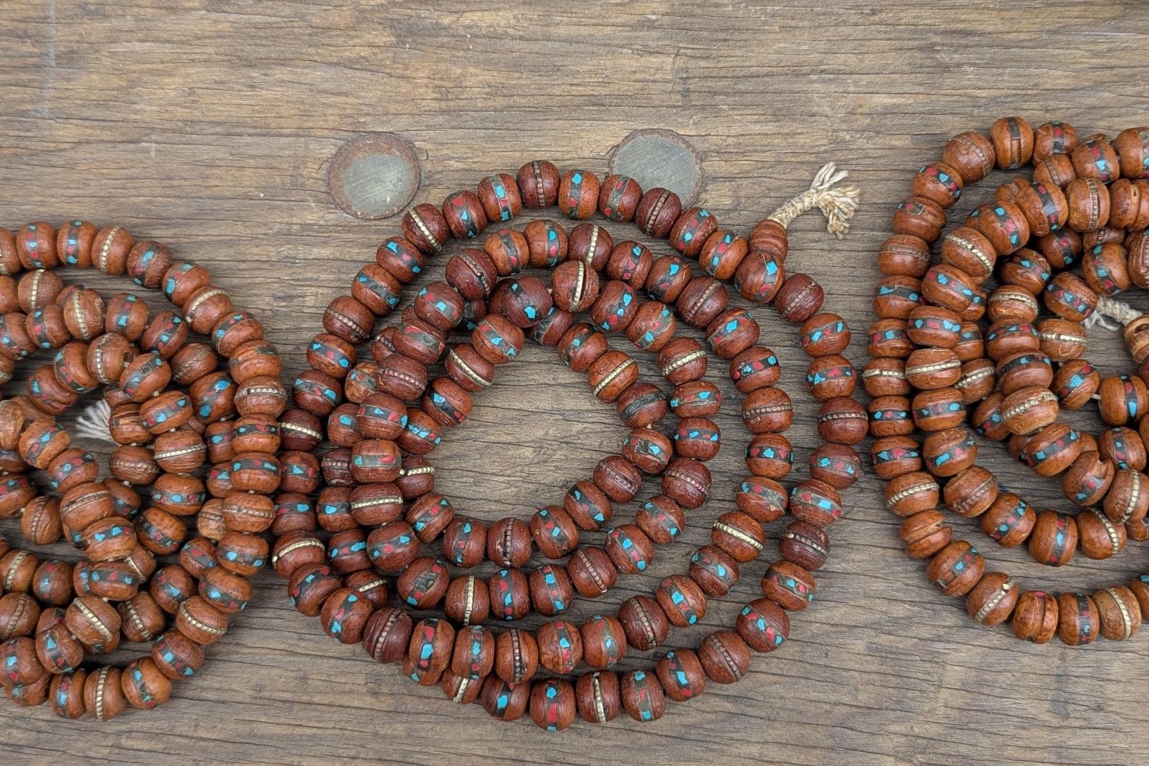 Handcrafted Bodhi Seed Mala: Tibetan Meditation Necklace with Turquoise & Coral