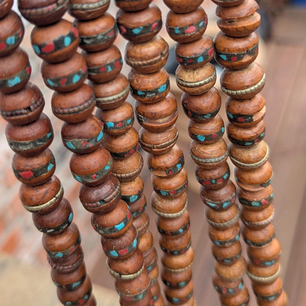 Handcrafted Bodhi Seed Mala: Tibetan Meditation Necklace with Turquoise & Coral