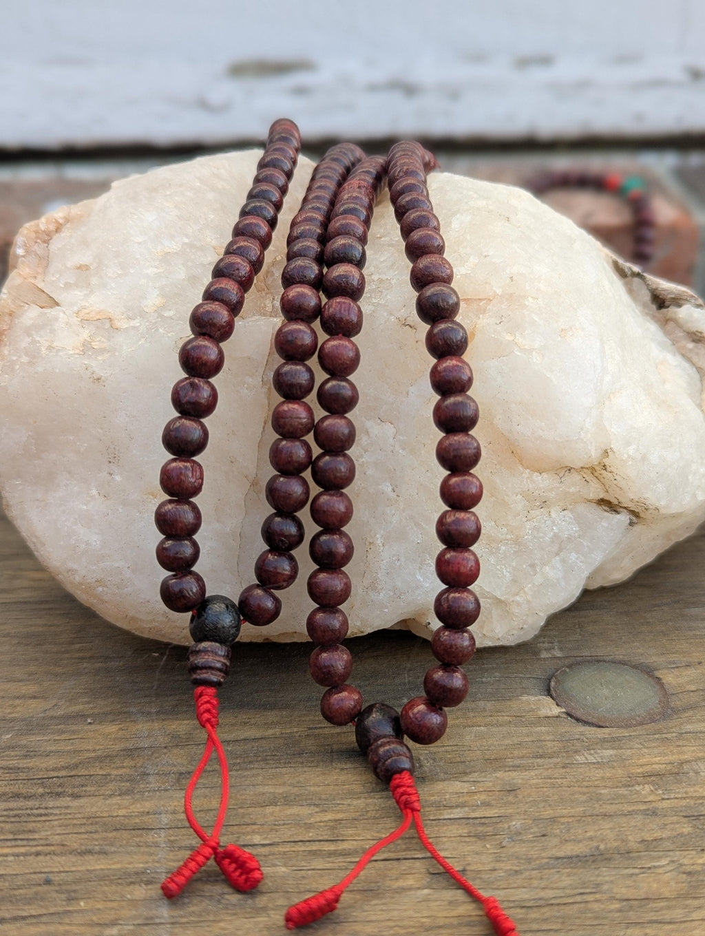 Bodhi Seed Tibetan Beads Mala with Turquoise & Coral Stones - Meditation Necklace ( bm-109)