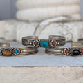 Vintage Silver Gemstone Cuff Bracelet – Turquoise, Onyx & Tiger Eye