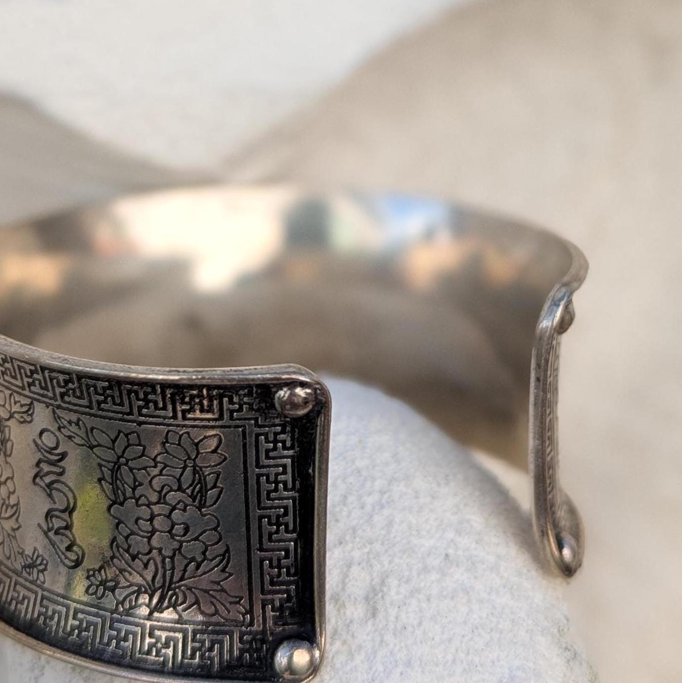 Tibetan Silver Cuff Bracelet Set: Om Mani Padme Hum & Turquoise Mantra