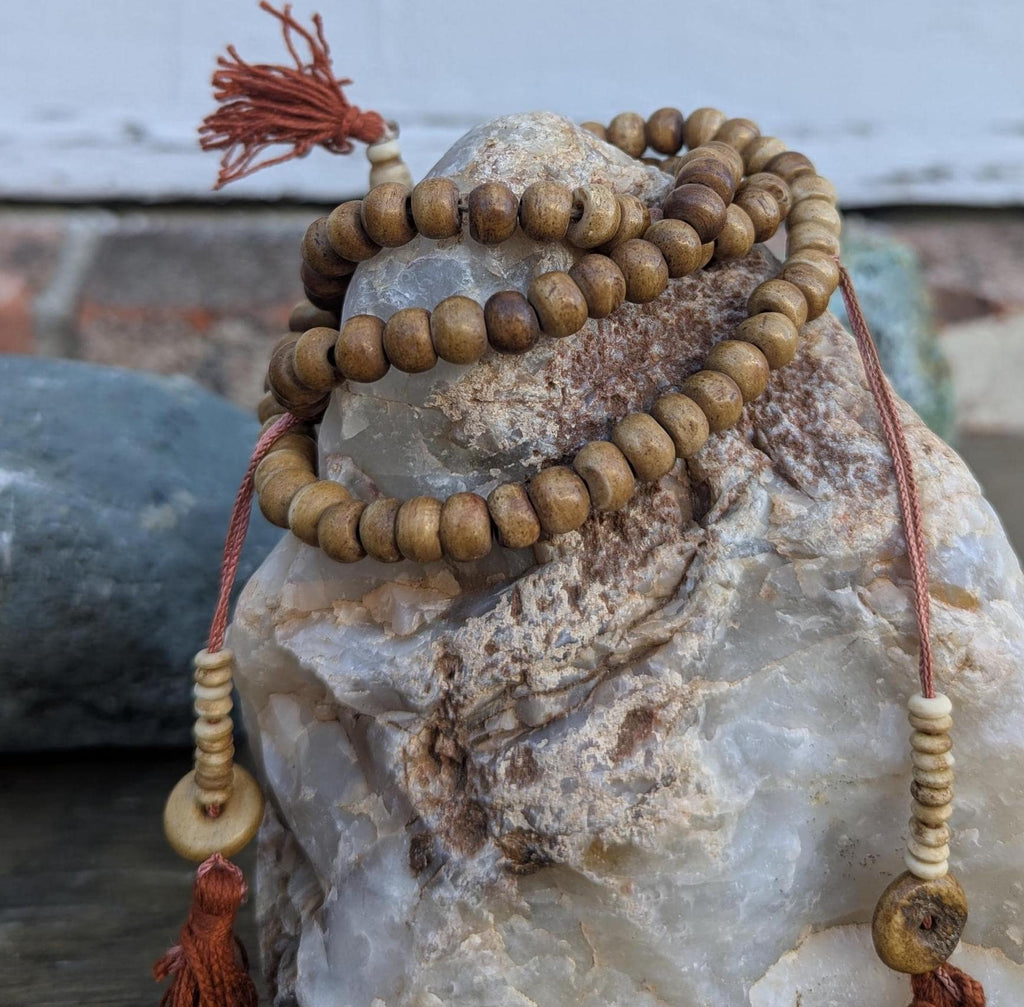 Tibetan Buddhist Prayer Mala with Yak Bone Beads—Handcrafted Meditation Mala (bm-112)